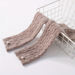 Ribbed Knitted Wool Gloves Plush Warm Fingerless Long Gloves