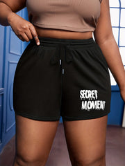  Casual Shorts Women's Plus Letter Print Drawstring Comfort Graphic Sho