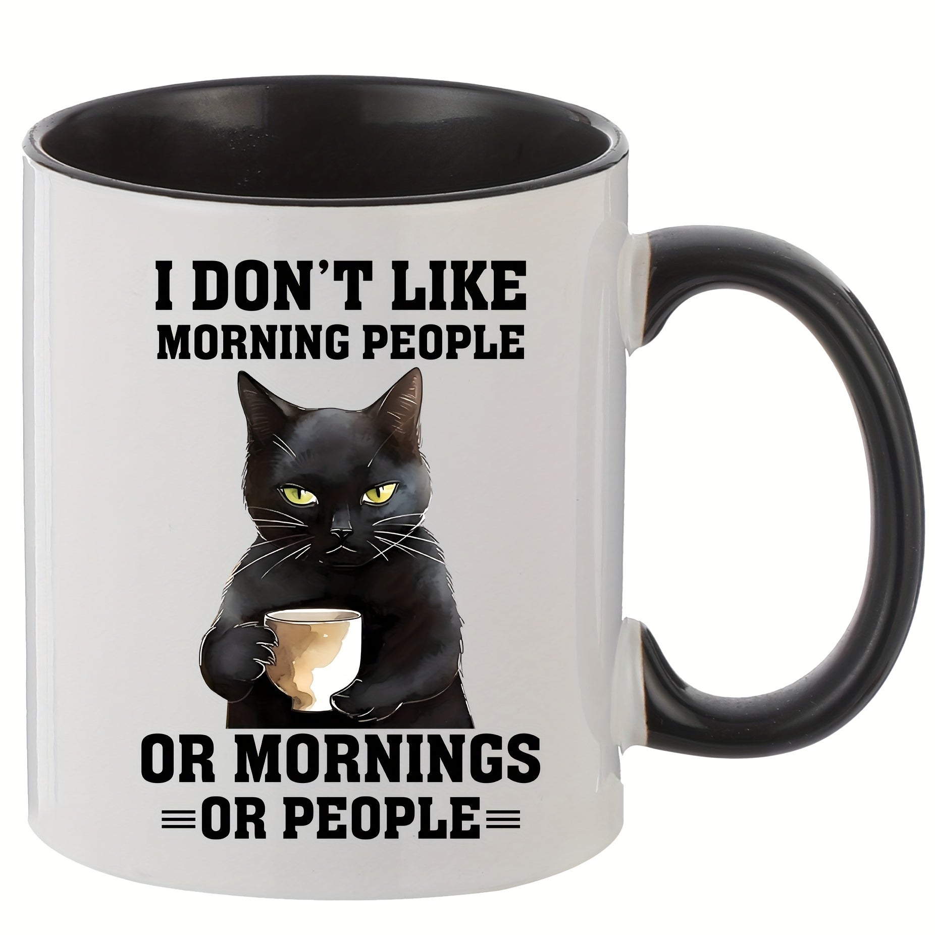 1pc Cat Pattern Ceramic Cup 11oz Wide Mouth Coffee Cup
