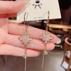 Zircon Long Drop Earrings 925 Silver Plated Party Jewelry Gift