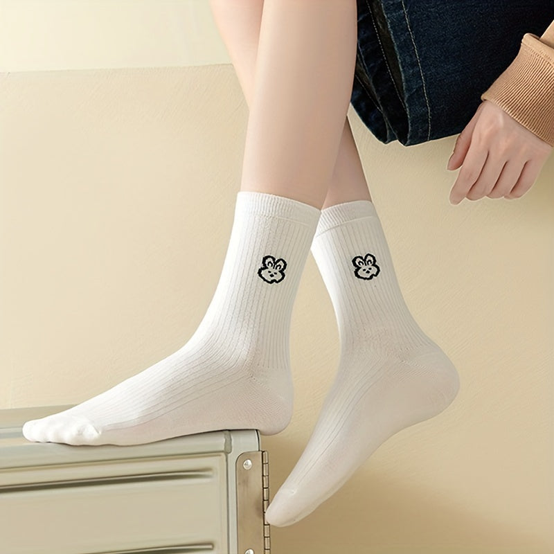 5 Pairs Cartoon Ribbed Socks Soft Mid Tube Women's Stockings