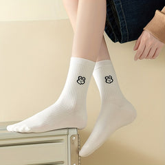 5 Pairs Cartoon Ribbed Socks Soft Mid Tube Women's Stockings