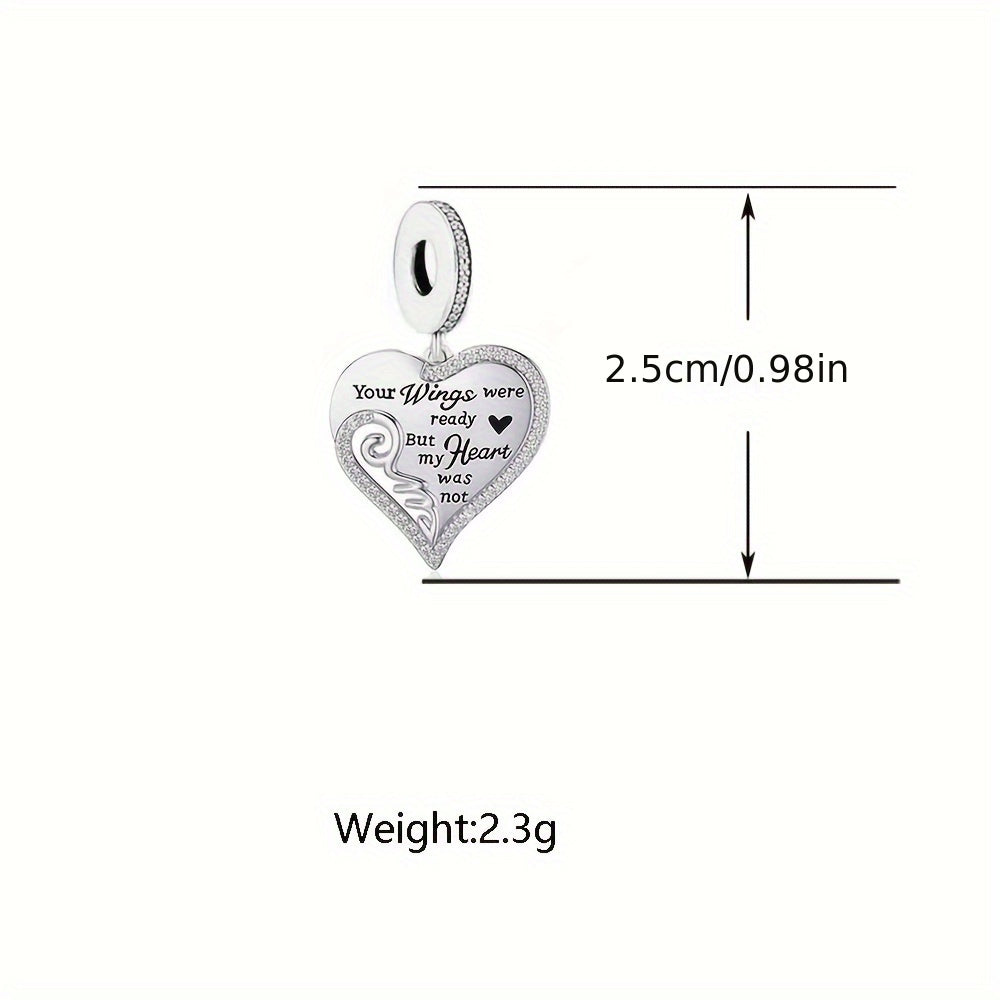 925 Silver Zircon Feather Heart Pendant DIY Jewelry Gift