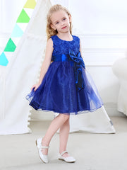 Girl Bow Waist Party Dress Sleeveless Mesh Tutu Skirt Evening Dress