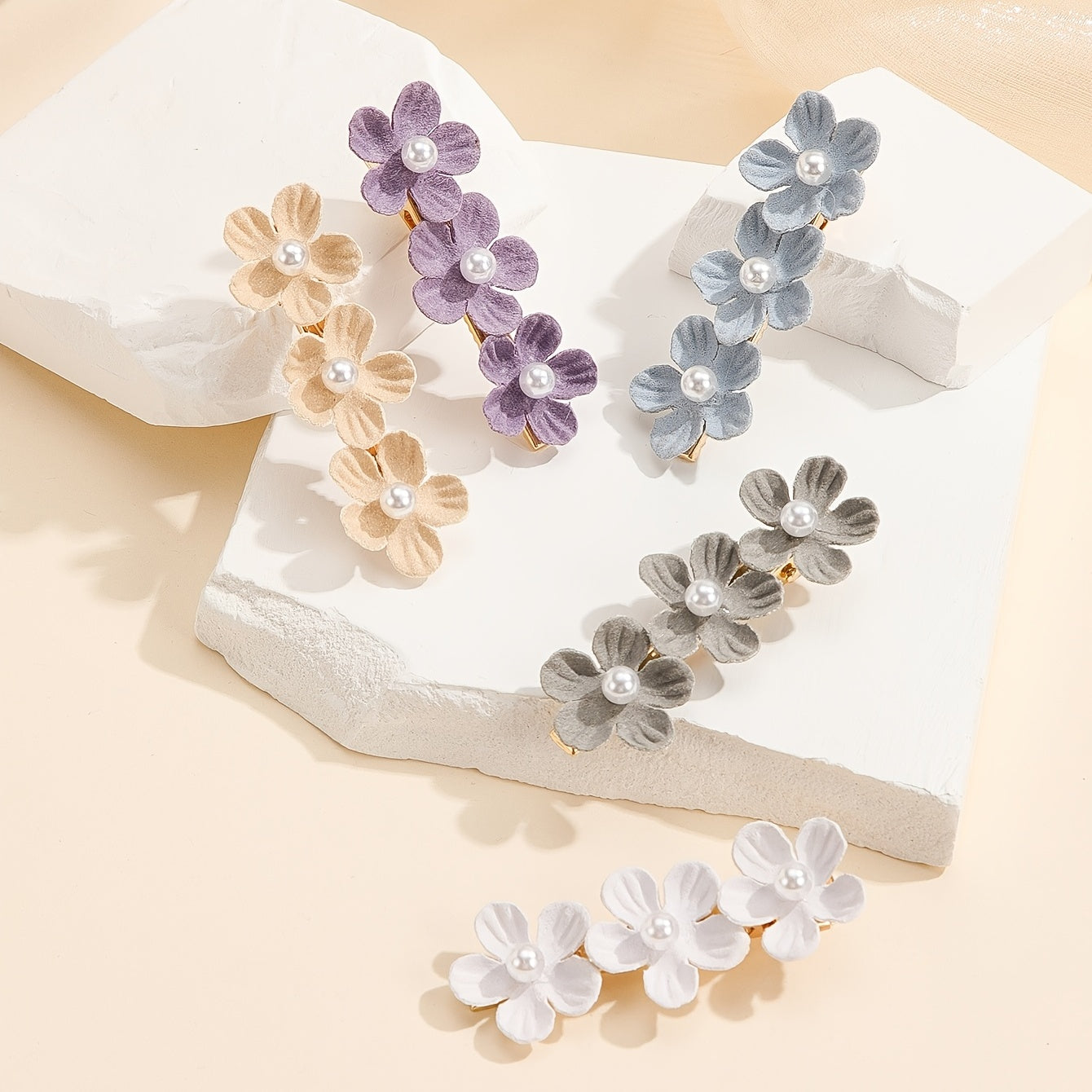 5pcs Pearl Flower Hairclip Barrette Hairpin Snap Clip Party Prom