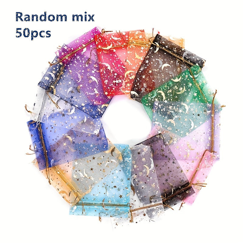 100pcs Sheer Moon Star Organza Gift Bag Mix Organza Favor Bags Gift Pouch