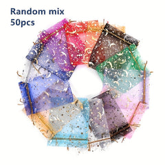 100pcs Sheer Moon Star Organza Gift Bag Mix Organza Favor Bags Gift Pouch