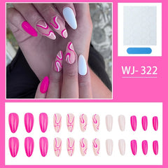 Hot Pink Press On Nails Medium Almond Stripe Reusable False Nails