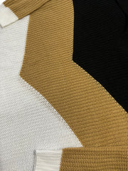  Colorblock Long Sleeve Notched Neck Jumper