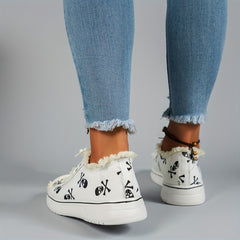 Women's Skull Print Sneakers Lace Up Outdoor Shoes Lightweight Low Top