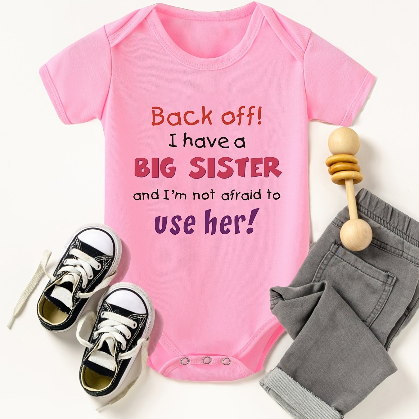 Baby Girls BIG SISTER Print Romper Short Sleeve Bodysuit