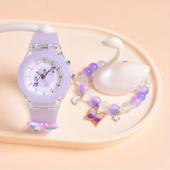 Butterfly Silicone Strap Girls Watch Set