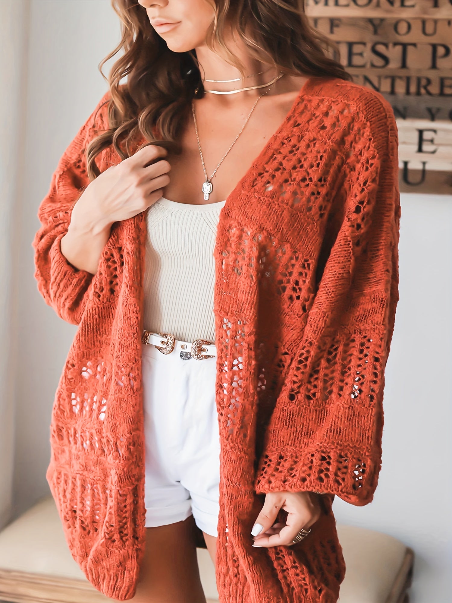 Women's Plus Size Casual Cardigan Solid Lantern Sleeve Open Front