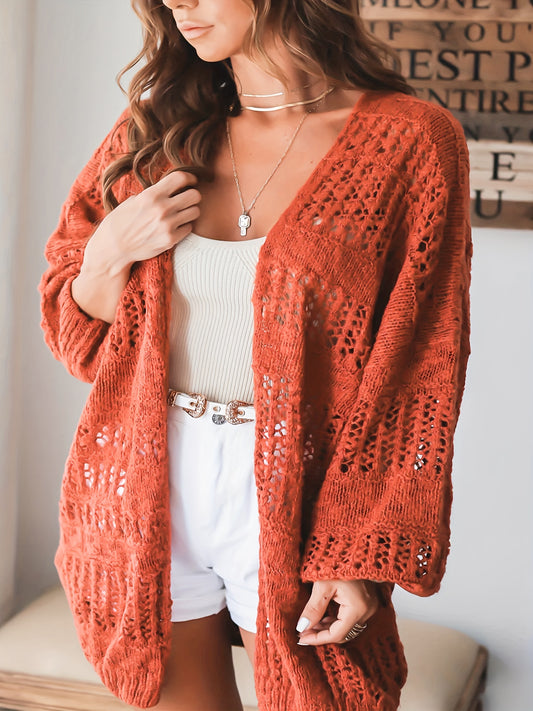 Women's Plus Size Casual Cardigan Solid Lantern Sleeve Open Front