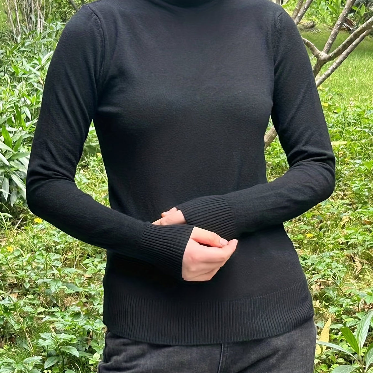 Versatile Knit Sweater Casual High Neck Long Sleeve Sweater Women's Clothing
