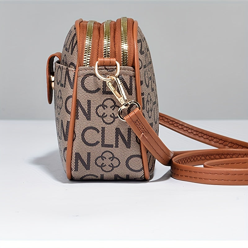 Vintage Classic Letter Print Crossbody Bag PU Leather Square Purse