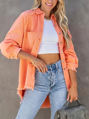Women's Plus Size Fringe Trim Denim Jacket