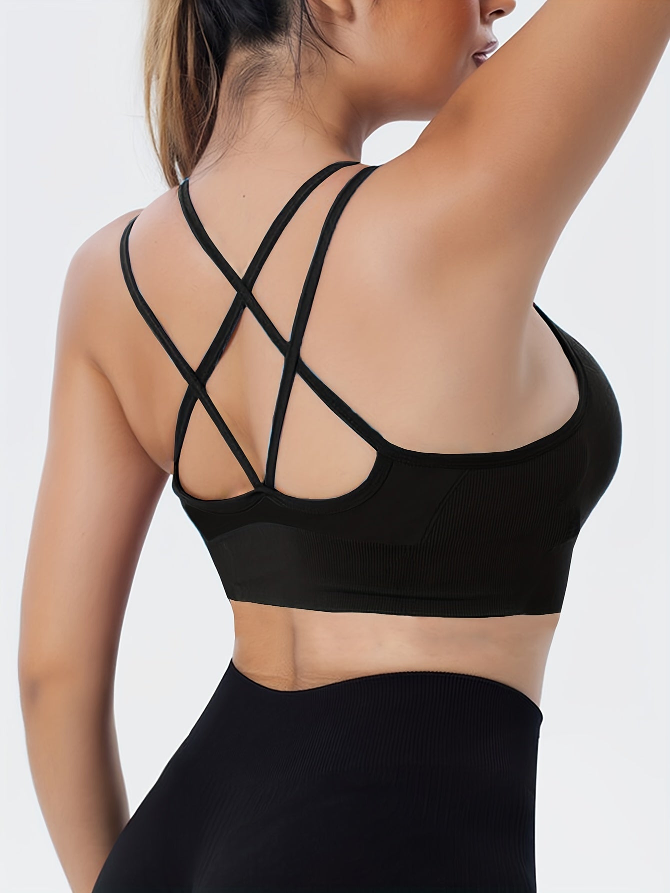 Medium Support Cross Back Sports Bra Shockproof Fitness Yoga Bra
