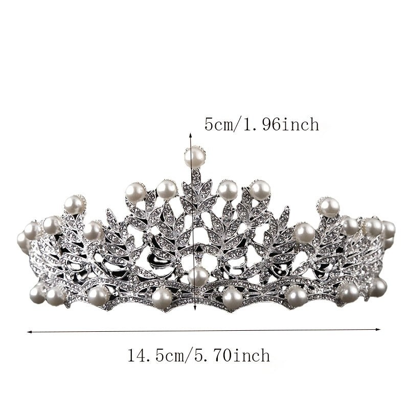 Faux Pearl Crystal Crown Hairband Headband Bridal Wedding Party
