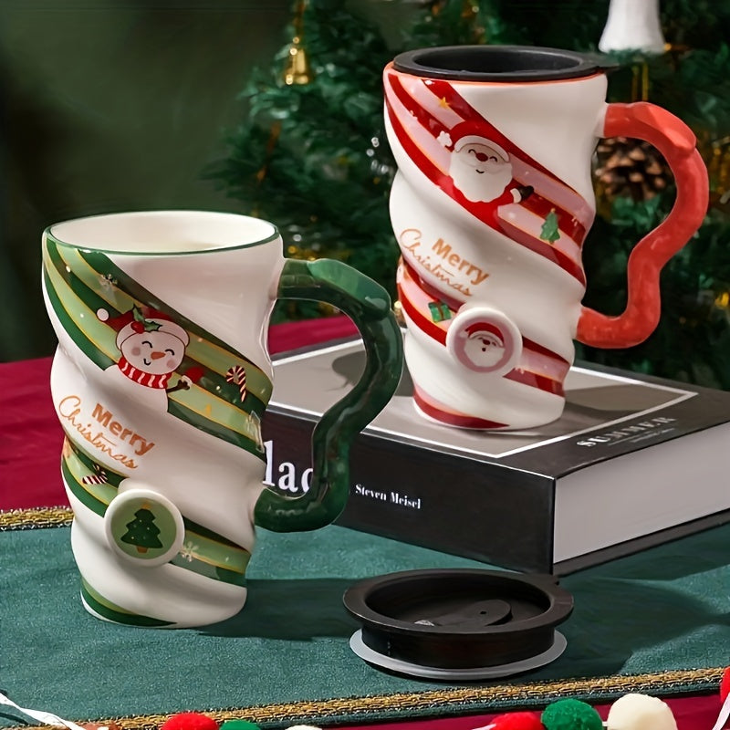 500ml Christmas Ceramic Cup Spiral Shaped Mug Coffee Cup For Outdoor Sports
