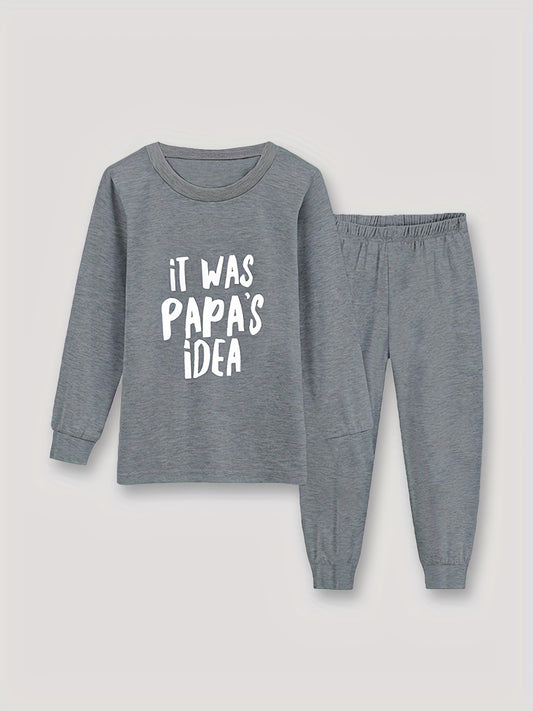 Kid's Cozy Pajamas 2pcs Long Sleeve Top & Solid Pants Set