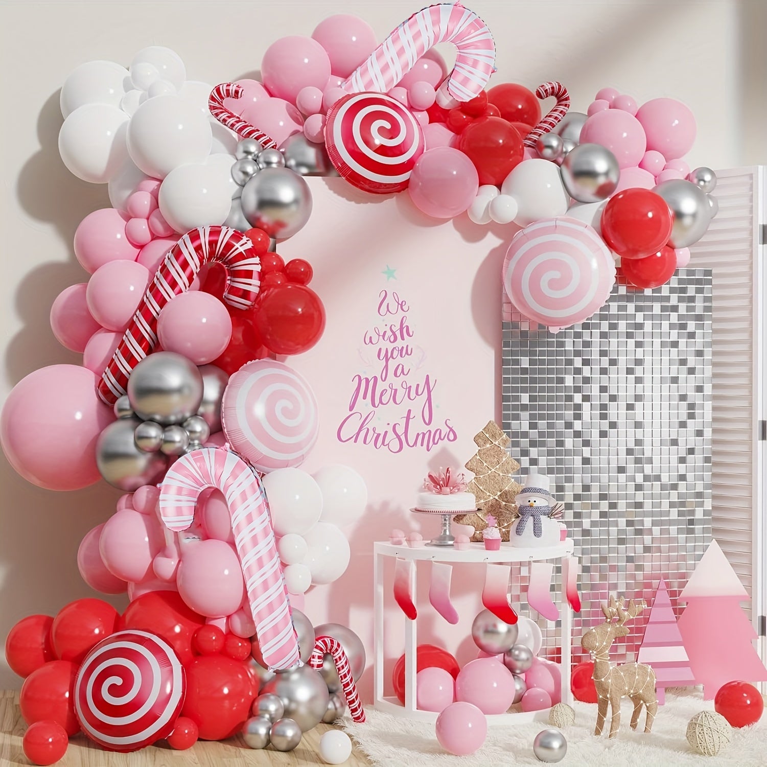 Red Pink Christmas Balloon Arch Set Candy Party Decoration Supplies