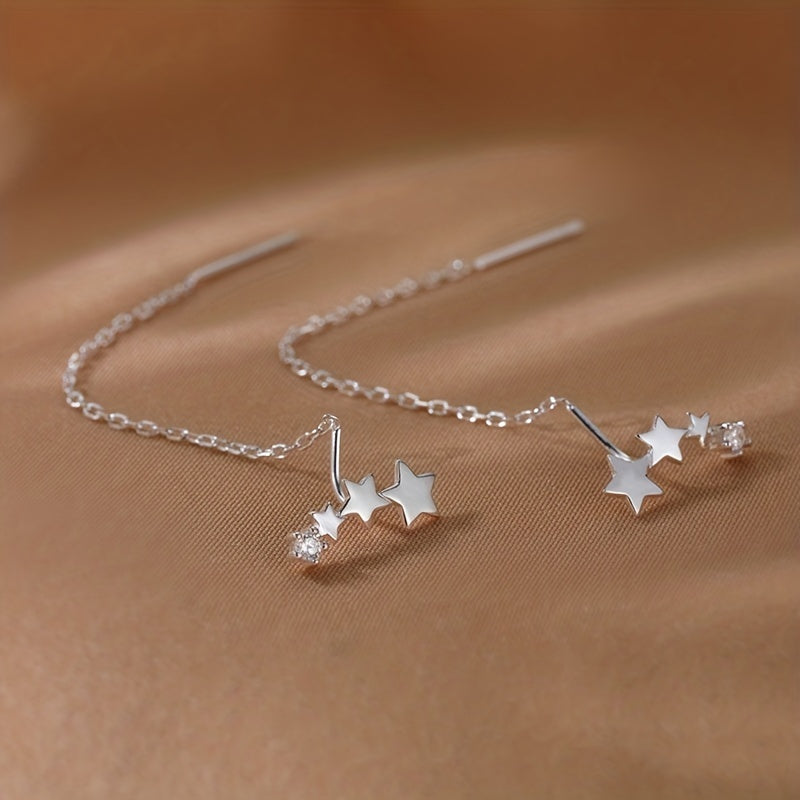 Long Chain Tassel Star Earrings Copper Zircon Jewelry Gift