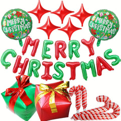 14pcs Christmas Balloon Set 'Merry Christmas' Candy Cane Quad Star Round