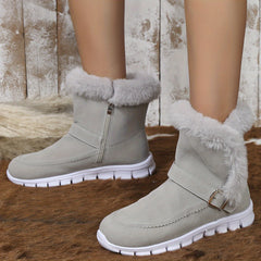 Plush Lined Thermal Furry Snow Boots Non Slip Side Zipper Snow Shoes