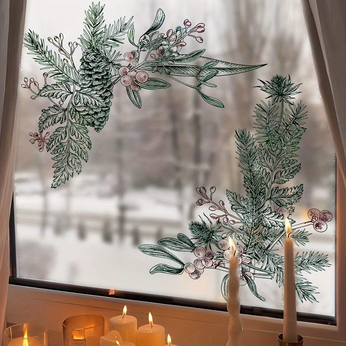 Christmas PVC Decorative Glass Film Pine Leaf Static Film