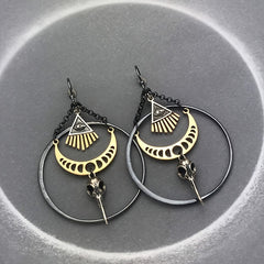 Vintage Moon Crow Evil Eye Big Hoop Earrings Exaggerated Punk Earrings