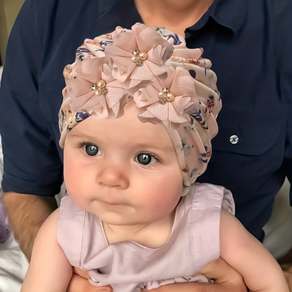 Spring Broken Rhinestone Flower Print Baby Hat
