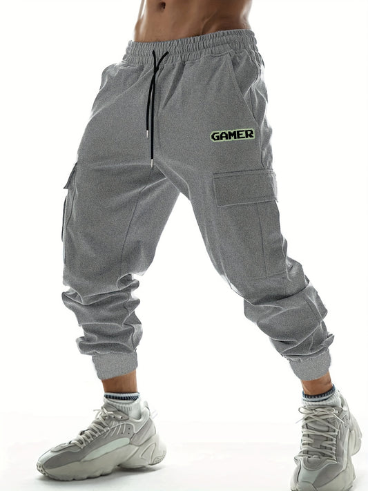 Gamer Letter Print Casual Comfy Drawstring Joggers Cargo Pants