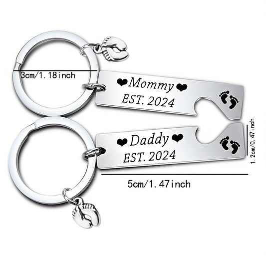 Engraved Keychains for Mom & Dad - Stainless Steel - Commemorative Gift Set