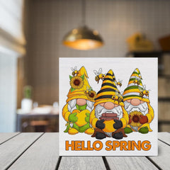 Hello Spring Gnomes Bees PVC Sign Yellow Decor Home Kitchen Party Decoration
