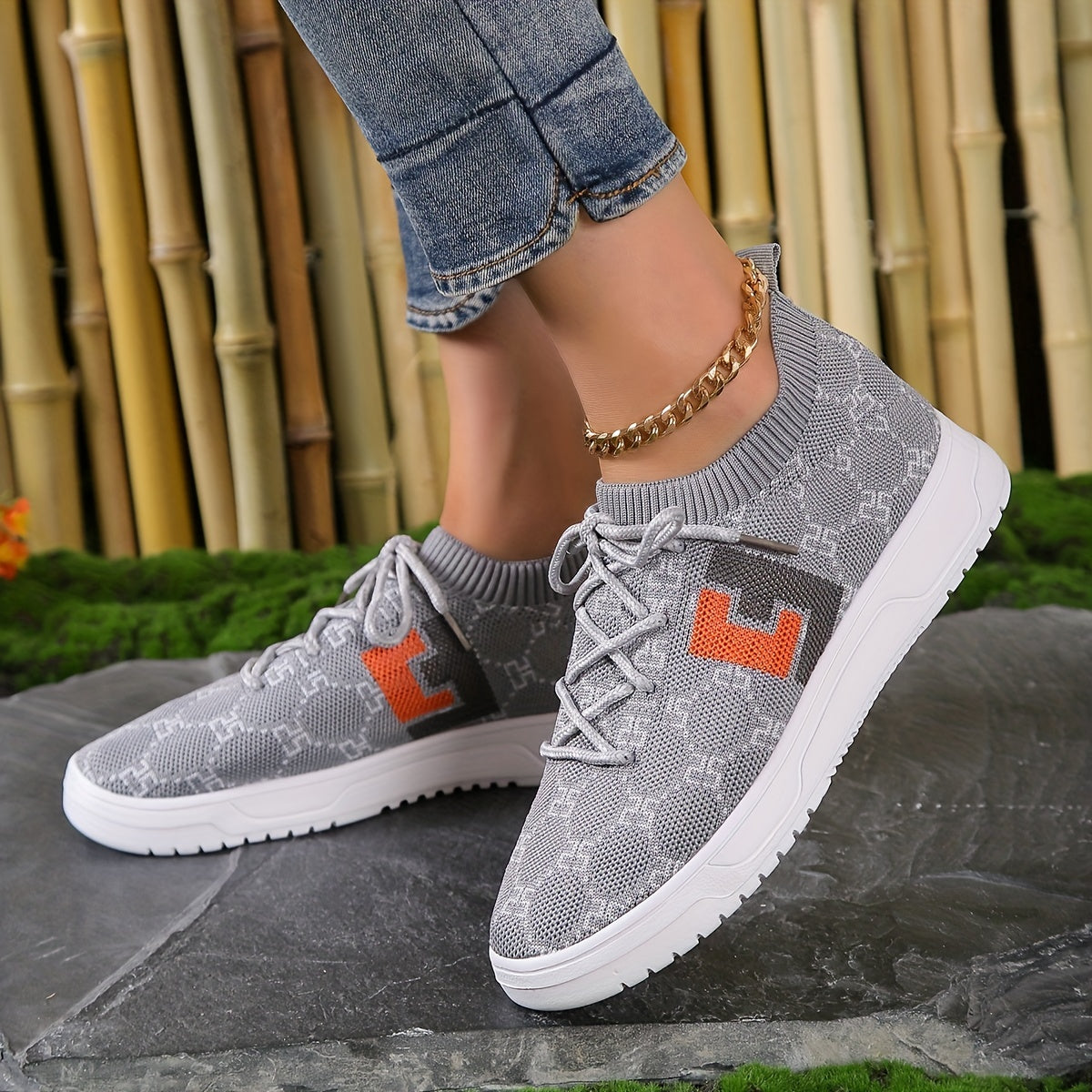 Women's Geometric Pattern Sneakers Lace Up Outdoor Shoes