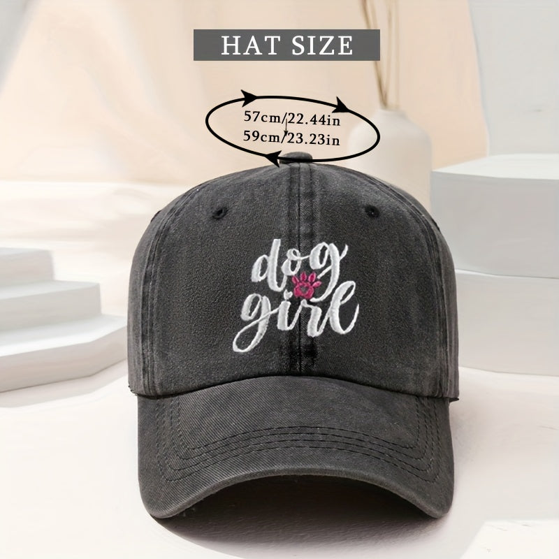 Dog Girl Embroidery Baseball Cap Washed Distressed Dad Hats
