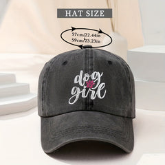 Dog Girl Embroidery Baseball Cap Washed Distressed Dad Hats