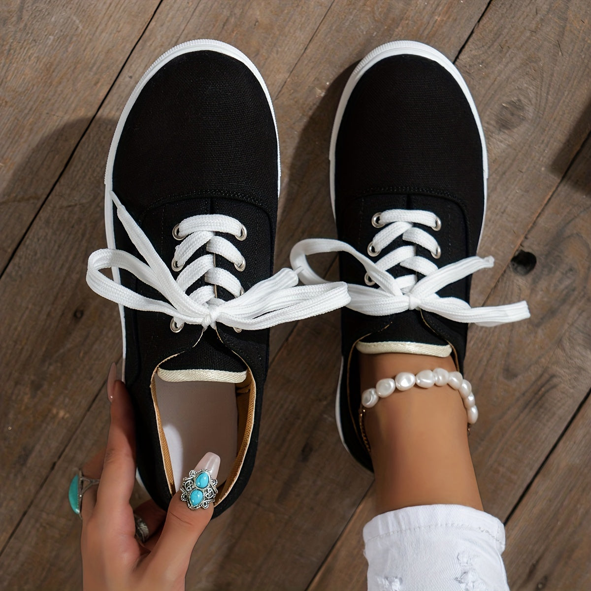 Women's Canvas Lace Up Low Top Sneakers Casual Shoes