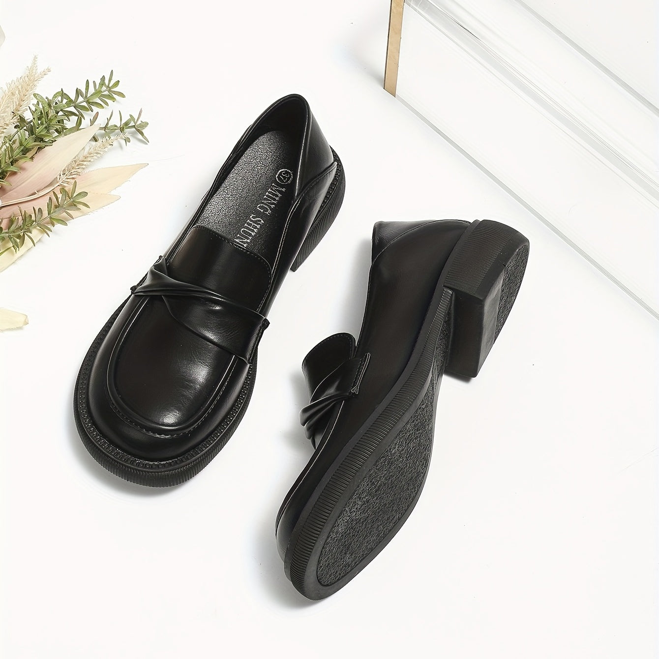 Women's Chunky Loafers Round Toe Slip On Shoes