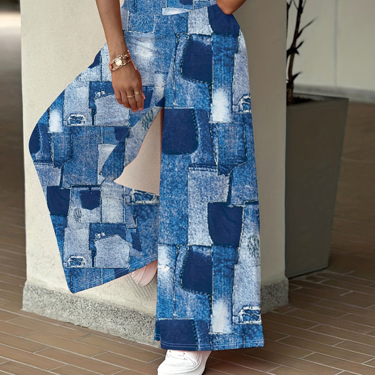  Y2k Denim Print Wide Leg Pants