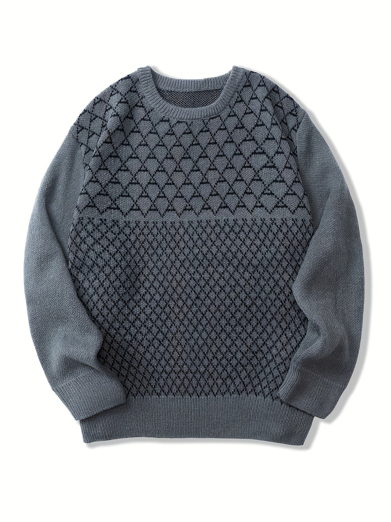 Diamond Pattern Knitted Sweater Men's Casual Warm Pullover Fall Winter