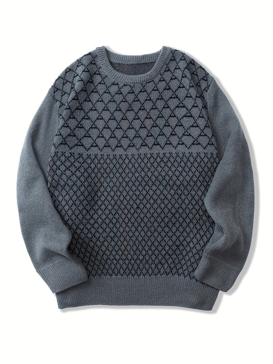 Diamond Pattern Knitted Sweater Men's Casual Warm Pullover Fall Winter