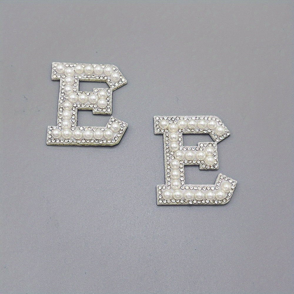 2pcs Pearl Rhinestone Letter Patch Sticker DIY Clothes Decoration