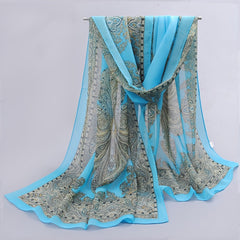 Boho Vintage Print Chiffon Silk Scarf - Summer Beach Towel Shawl