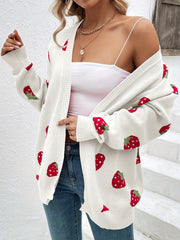 Strawberry Pattern Open Front Cardigan Long Sleeve Cardigan