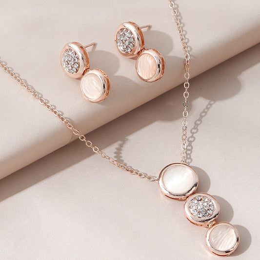 Opal Jewelry Set Pendant Necklace & Earrings Rhinestone Inlaid Sweet Women Gift