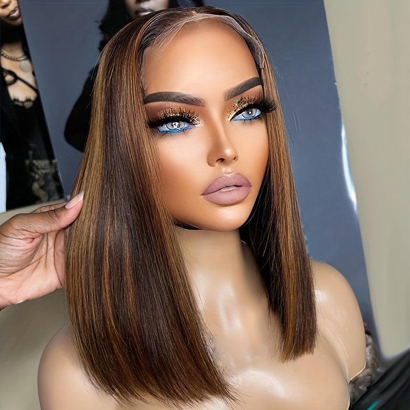 Highlight Brown Short Bob Wig Human Hair 180 Density 13x4 Lace Front