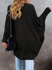  Waffle Knit Bat Sleeve Open Front Sweater Cardigan