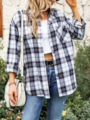 Plaid Button Front Pocket Shirt Long Sleeve Casual Shirt